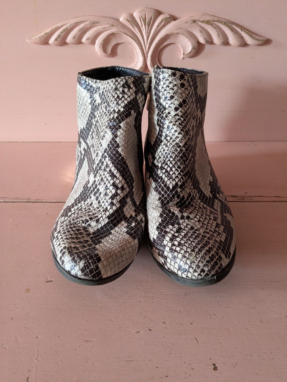 Faux Snakeskin Ankle Boots, Goldstone Heel.